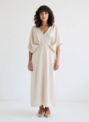 Rochie lungă mâneci scurte mâneci scurte bej NUMPH femeie