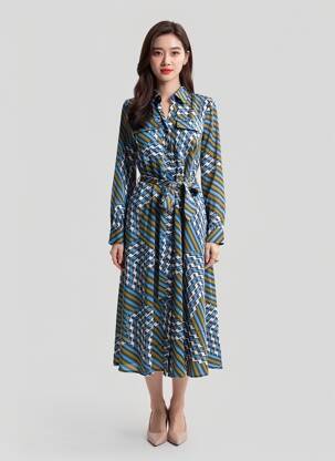 Rochie midi imprimeu fantezie mâneci lungi albastru LA PETITE ETOILE femeie