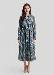 Rochie midi imprimeu fantezie mâneci lungi albastru LA PETITE ETOILE femeie