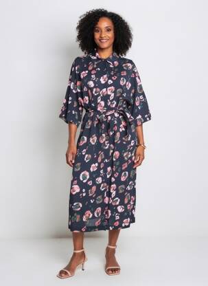 Rochie midi mâneci 3/4 mâneci 3/4 albastru NUMPH femeie