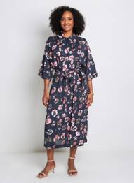 Rochie midi mâneci 3/4 mâneci 3/4 albastru NUMPH femeie
