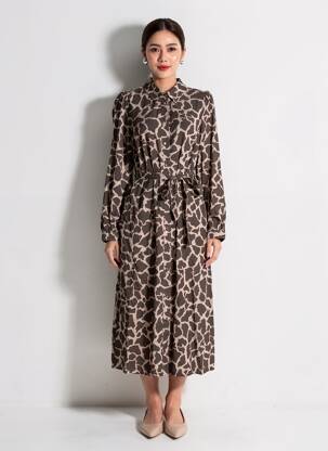 Rochie midi mâneci lungi mâneci lungi maro NUMPH femeie