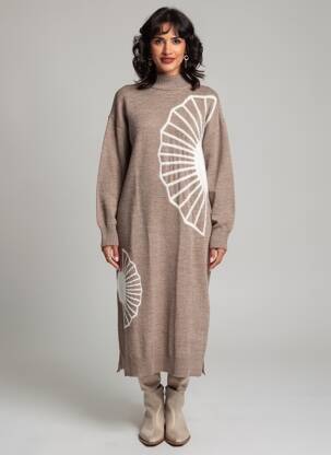 Rochie pulover croială dreaptă mâneci lungi maro NUMPH femeie