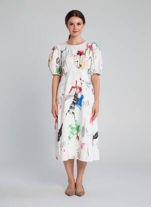 Rochie midi imprimeu floral mâneci scurte alb NUMPH femeie
