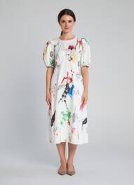 Rochie midi imprimeu floral mâneci scurte alb NUMPH femeie