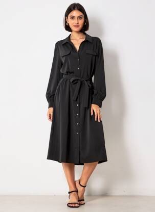 Rochie midi mâneci lungi mâneci lungi negru ARTLOVE femeie