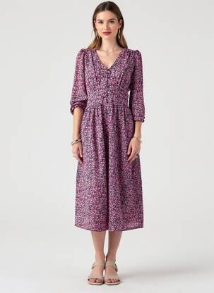 Rochie midi imprimeu floral mâneci 3/4 roz LA PETITE ETOILE femeie