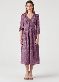 Rochie midi imprimeu floral mâneci 3/4 roz LA PETITE ETOILE femeie