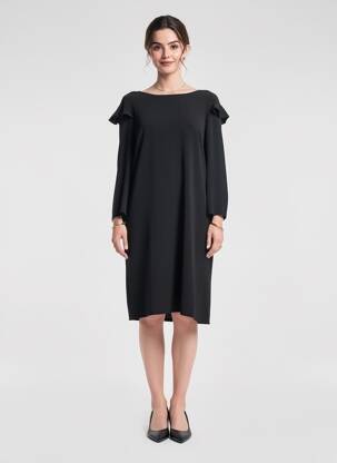 Rochie midi țesătură crep mâneci lungi negru LA PETITE ETOILE femeie