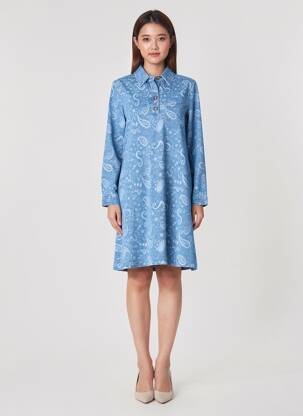 Rochie midi imprimeu fantezie mâneci lungi albastru LA PETITE ETOILE femeie