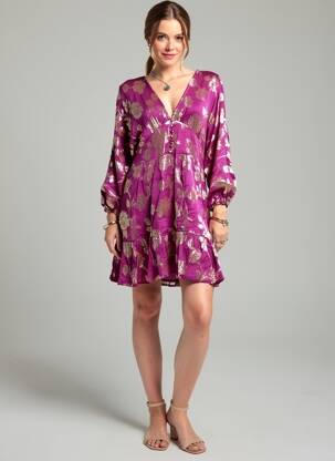 Rochie midi imprimeu floral mâneci lungi violet LA PETITE ETOILE femeie