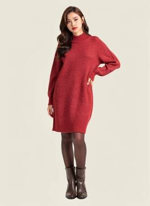 Rochie pulover croială dreaptă mâneci lungi roșu ARTLOVE femeie