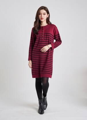 Rochie pulover croială dreaptă mâneci lungi roșu ARTLOVE femeie