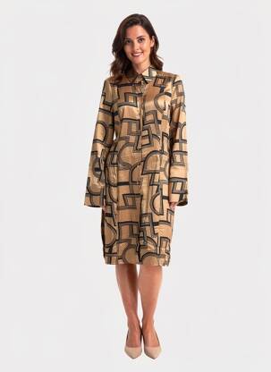 Rochie midi imprimeu fantezie mâneci lungi maro NUMPH femeie