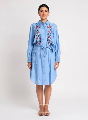 Rochie midi mâneci lungi mâneci lungi albastru NUMPH femeie