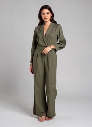 Salopetă-pantalon închidere cu nasturi pe față mâneci lungi verde LA PETITE ETOILE femeie