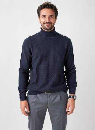 Pulover cu guler înalt tricot împletit mâneci lungi albastru FYNCH-HATTON bărbat