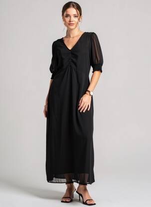 Rochie lungă mâneci scurte mâneci scurte negru KAFFE femeie