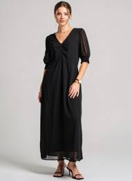 Rochie lungă mâneci scurte mâneci scurte negru KAFFE femeie