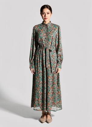 Rochie lungă țesătură poplin mâneci lungi negru C'EST BEAU LA VIE femeie