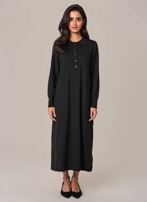 Rochie pulover elasticitate mâneci lungi negru KAFFE femeie