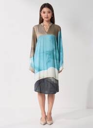 Rochie midi croială fluidă mâneci lungi albastru NÜ femeie