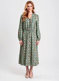 Rochie midi imprimeu floral mâneci lungi negru C'EST BEAU LA VIE femeie