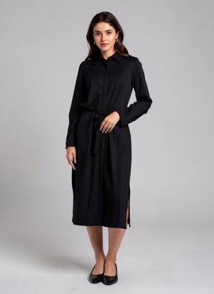 Rochie midi mâneci lungi mâneci lungi negru BASE LEVEL femeie