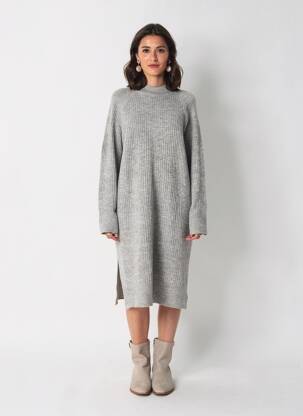 Rochie pulover țesătură melanj mâneci lungi gri KAFFE femeie