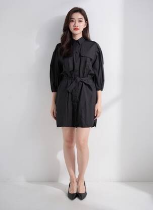 Rochie scurtă mâneci 3/4 mâneci 3/4 negru NÜ femeie