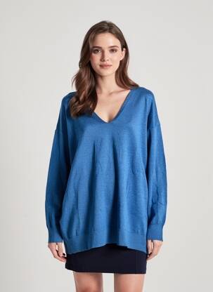 Pulover guler în v mâneci lungi albastru COMPAÑIA FANTASTICA femeie