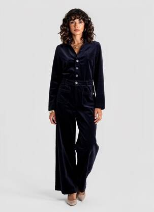 Salopetă-pantalon închidere cu nasturi pe față mâneci lungi albastru SURKANA femeie