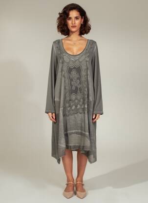 Rochie midi mâneci lungi mâneci lungi gri YOEK femeie
