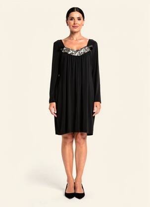 Rochie scurtă croială fluidă mâneci 3/4 negru YOEK femeie