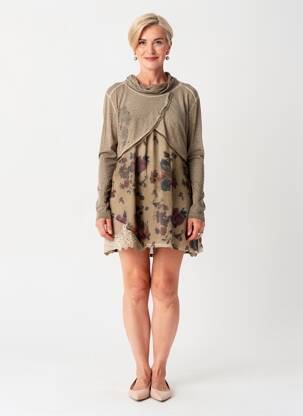 Rochie scurtă croială fluidă mâneci lungi maro FRED SABATIER femeie