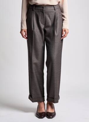 Pantalon drept talie cu cleme mărime normală gri BIZANCE femeie