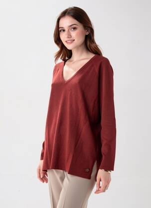 Pulover țesătură melanj mâneci lungi maro SCHOOL RAG femeie