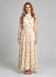 Rochie lungă imprimeu floral fără mâneci bej MAX MARA femeie