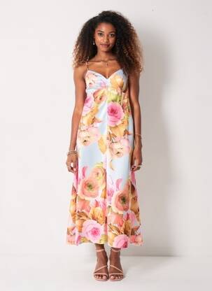 Rochie lungă imprimeu floral fără mâneci roz MILVA.MI femeie