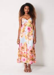 Rochie lungă imprimeu floral fără mâneci roz MILVA.MI femeie
