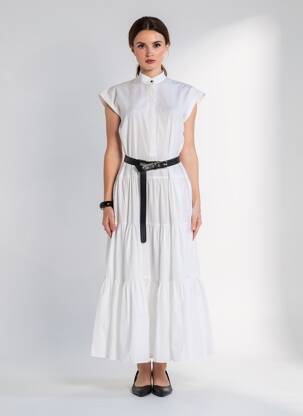 Rochie lungă mâneci scurte mâneci scurte alb MAX MARA femeie