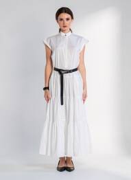 Rochie lungă țesătură poplin mâneci scurte alb MAX MARA femeie