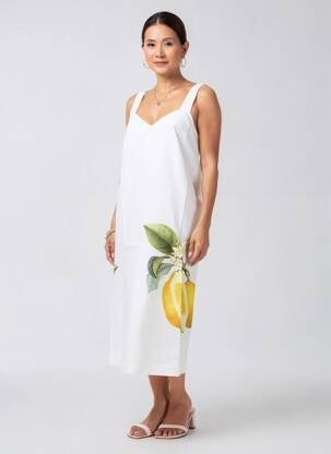 Rochie midi imprimeu fantezie fără mâneci alb SPORTMAX femeie