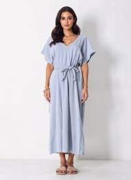 Rochie lungă mâneci scurte mâneci scurte albastru MAISON ANJE femeie