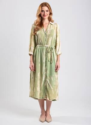 Rochie midi imprimeu fantezie mâneci lungi verde MKT STUDIO femeie