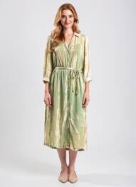 Rochie midi imprimeu fantezie mâneci lungi verde MKT STUDIO femeie