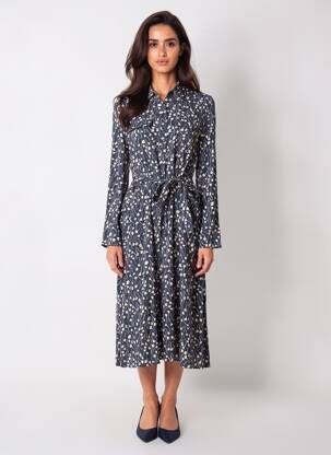 Rochie midi imprimeu fantezie mâneci lungi albastru HARRIS WILSON femeie