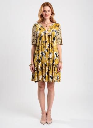 Rochie scurtă croială evazată mâneci scurte galben LOLA ESPELETA femeie