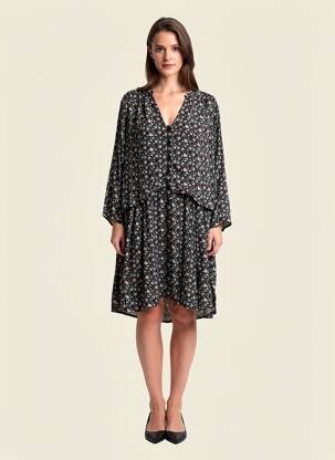 Rochie midi imprimeu floral mâneci lungi negru FIVE femeie