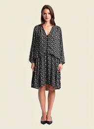 Rochie midi imprimeu floral mâneci lungi negru FIVE femeie